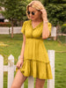 Frill V-Neck Short Sleeve Ruffle Hem Dress