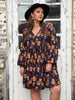 Plus Size Floral V-Neck Balloon Sleeve Dress