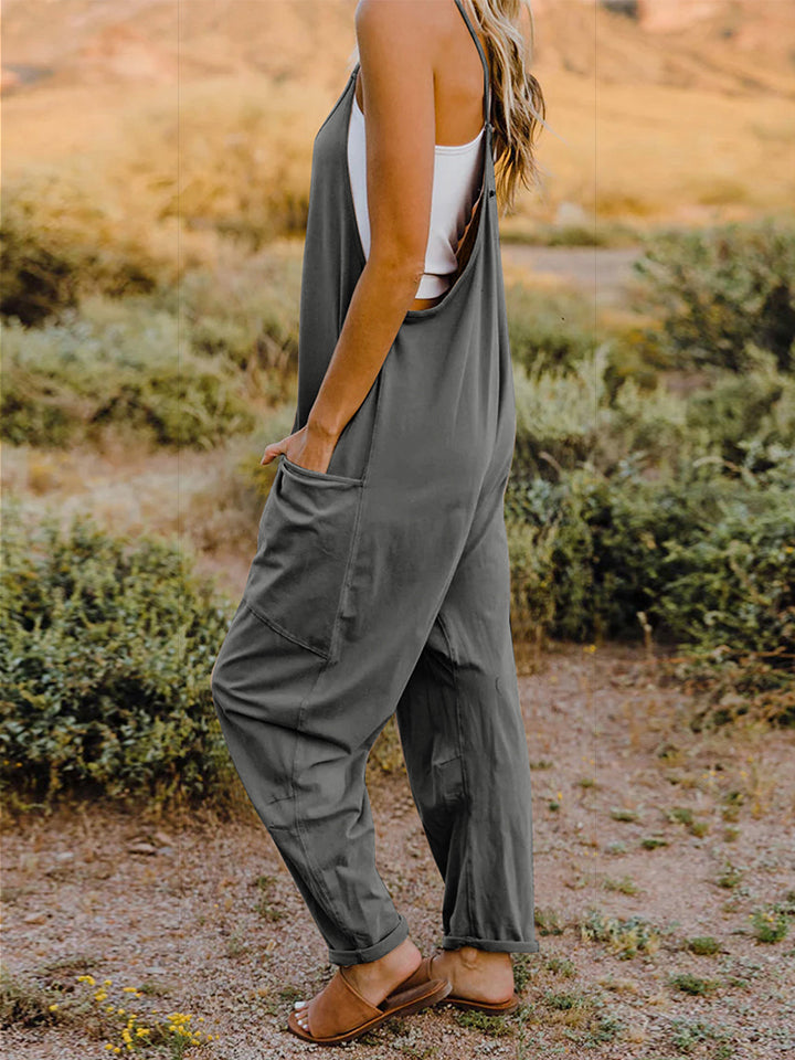 Full Size Sleeveless V-Neck Pocketed Jumpsuit