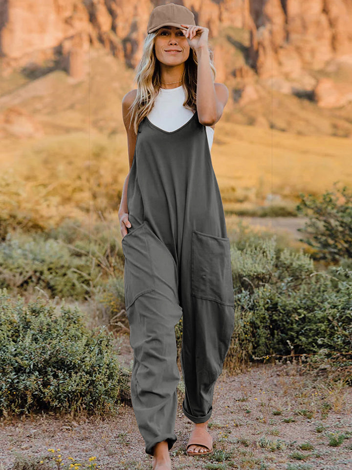 Full Size Sleeveless V-Neck Pocketed Jumpsuit