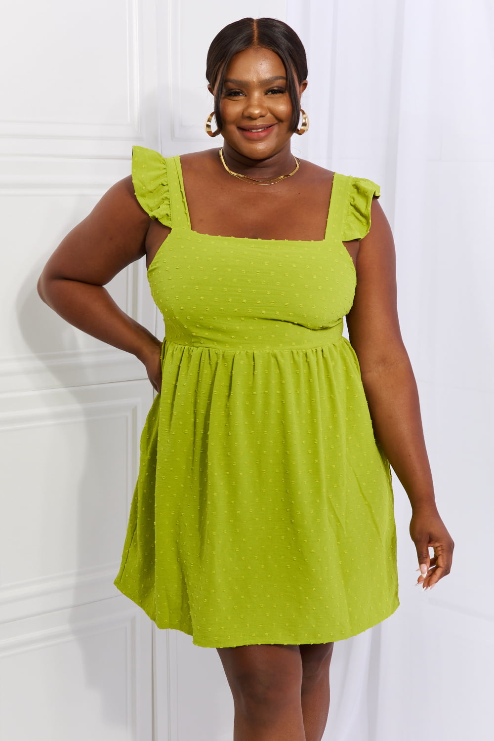 Rabbit Rich Sunny Days Full Size Empire Line Ruffle Sleeve Dress in Lime - A Trend-Setting Statement Piece