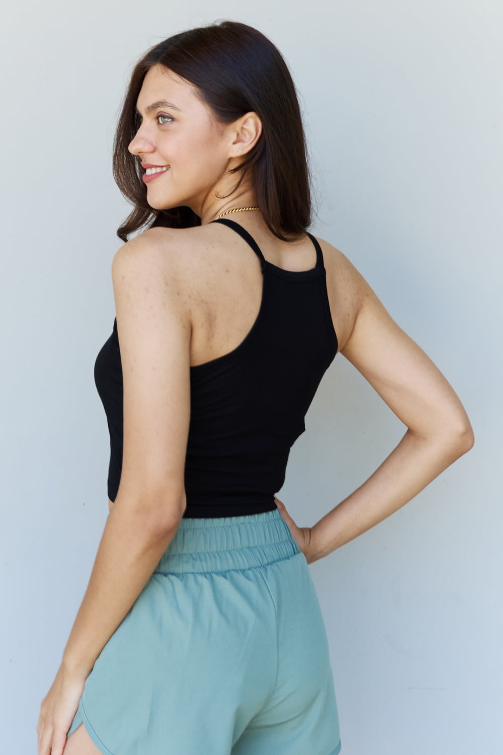 Everyday Staple Soft Modal Short Strap Ribbed Tank Top in Black