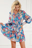 Floral Tie Waist Lantern Sleeve Ruffled Hem Mini Dress