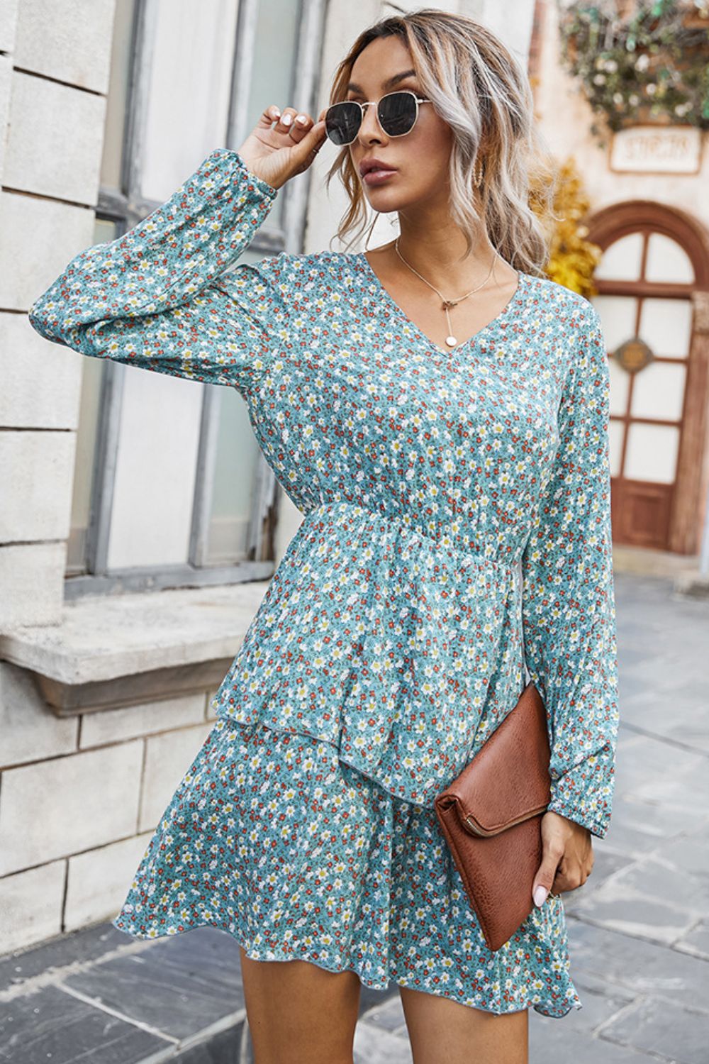 Floral V-Neck Layered Dress