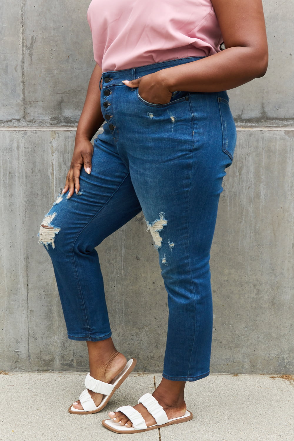 Melanie Full Size High Waisted Distressed Boyfriend Jeans