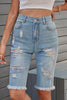 Distressed Raw Hem Denim Bermuda Shorts