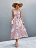 Floral Print Tie Waist Straight Neck Midi Dress