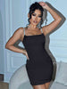 Rhinestone Spaghetti Strap Satin Bodycon Dress