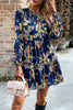 Smocked Floral Print Long Sleeve Mini Dress