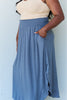 Doublju Comfort Princess Full Size High Waist Scoop Hem Maxi Skirt in Dusty Blue